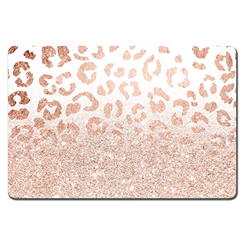 Dog Food Mat 12" x 19" Leopard Absorbent Dog Cat Bowl Mat for Food and Water (Rose Gold Leopard Print / 19"L x 12"W)