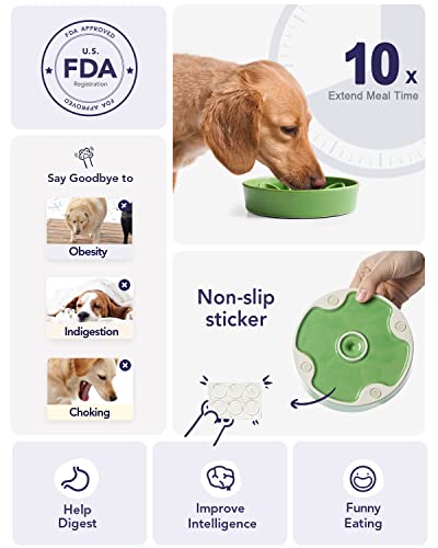 Ceramic Slow Feeder Dog Bowls Small Breed (Clover Green / S-0.6 Cups)