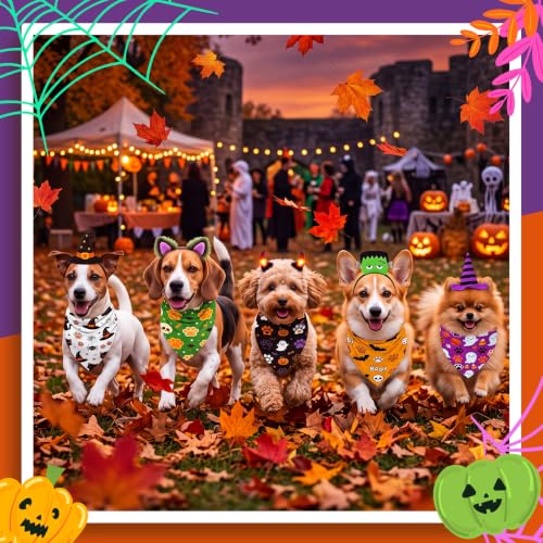 100 Pcs Halloween Dog Bandanas Bulk Cute Dog Paw Prints Pattern (Halloween Paw Prints / 19.7 x 13.8 x 13.8 Inch)