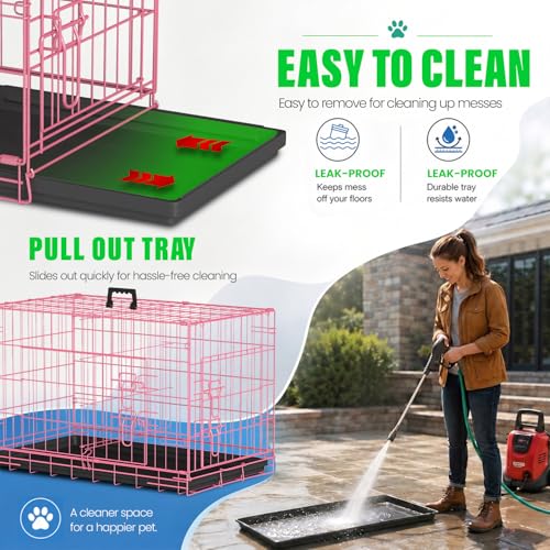 Dog Crate for Medium Dogs 30 Inch Folding Kennel Metal Pet Cage Pink (Pink / 30.0"L x 17.0"W x 19.0"H)