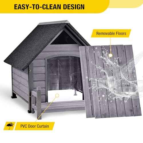 Dog House Outdoor Waterproof Dog Kennel for Small to Medium Size Dogs Doghouse Puppy Shelter with Elevated Floor for Winter (Grey-A / Medium)