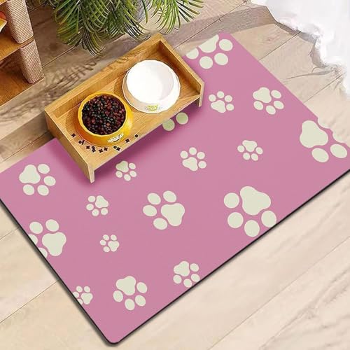 Pet Feeding Mat Dog Cat Food Mat Absorbent No Stains Quick Dry Rubber Bottom Anti (Pink-JY / 18"×30")