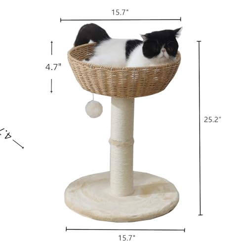 Cat Tree Tower with Rattan Wicker Basket (1 basket)