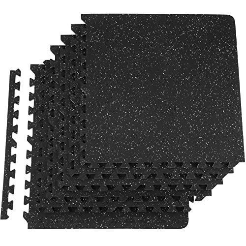 0.56Inch 24sq.ft 6 Tiles Gym Flooring for Home Gym (Black & Grey / 25"L x 25"W x 0.56"Th)