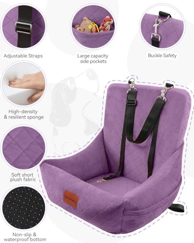 Dog Car Seat for Small Dogs Up to 25lbs (Purple)