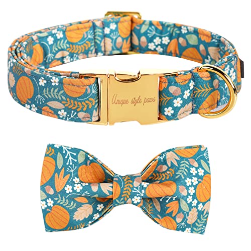 Halloween Dog Collar with Bow Tie Pumpkin Cotton Collar Adjustable Puppy Collar for Small Medium Large Dogs (Extra Large / A-Green pumpkin)