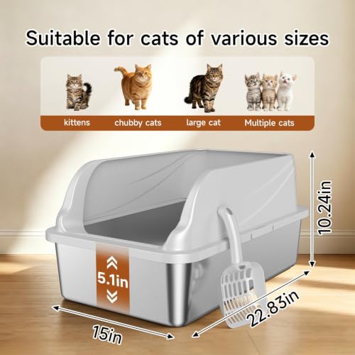 Stainless Steel XL Cat Litter Box (Grey XL)