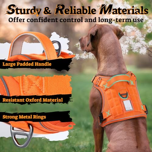 Tactical Dog Harness for Large Dogs (Xl(chest:23.6"-41.8",neck:21.7"-32.3",back:9.1") / Orange)