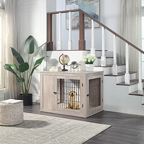 41 Inch Furniture Style Dog Crate for Medium Large Dogs (41"L x 28.3"W x 31.3"H / Weathered Grey)