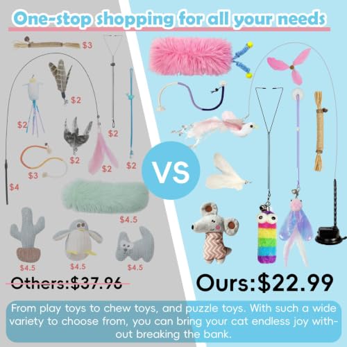 7-in-1 Kitten Toys for Indoor Cats with Washable Adhesive Suction Cup, Hanging Interactive Cat Toys, Silvervine Stick and Sisal Chew Rope Catnip Teething Toy for Bored Kitten (Pink) (Pink)