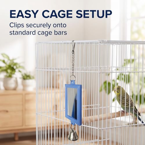 1Pc Random Color Pet Bird Mirror with Bell Interactive Parrot Toys for Budgies Parakeets Conures