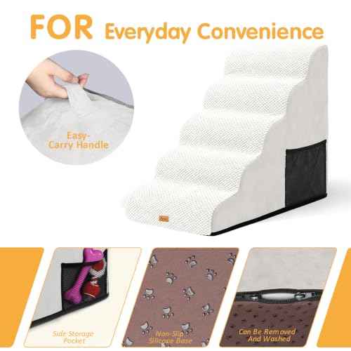 High Density Foam Dog Steps 5 Tiers (White / 33.1*15.7*22.5)
