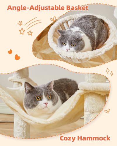 Cat Tree 67 in Tall Cat Tower with 2 Plush Cat Condos (67 inches / Beige)