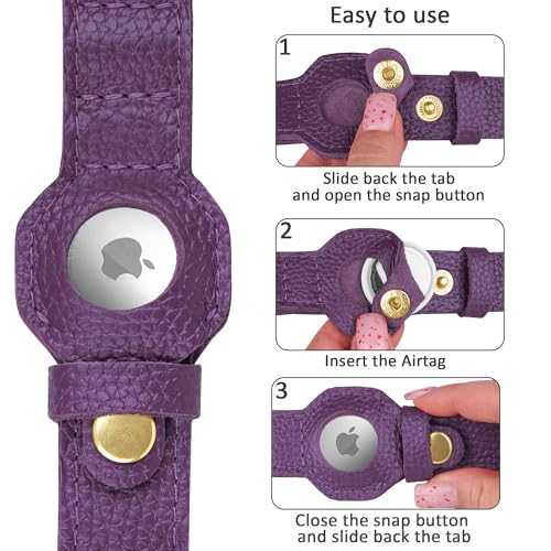 Leather Airtag Dog Collar (Purple / XL, 20"-25" Neck Fit)