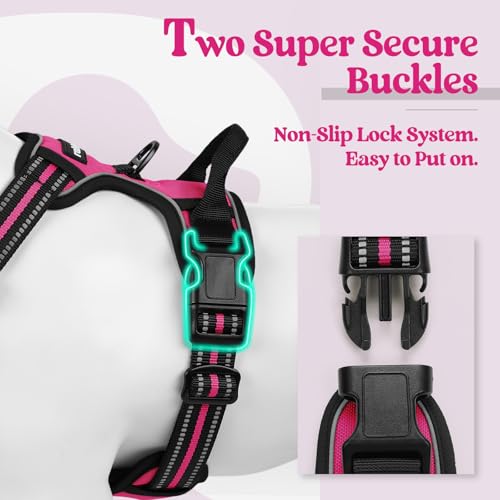 Dog Harness No Pull for Large Dogs with 2 Leash Clips (Large / Hot Pink)