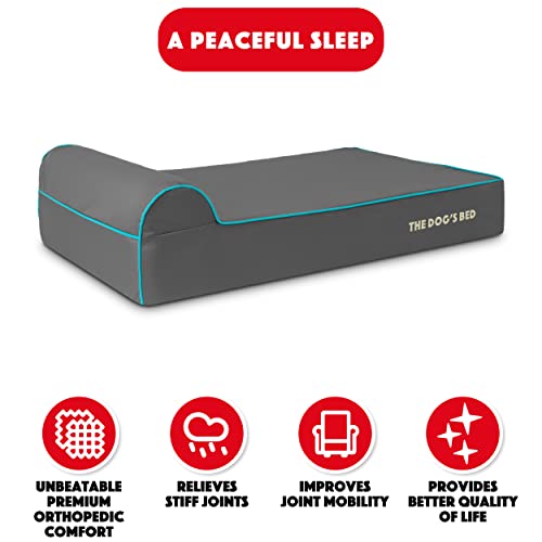The Dog’s Bed Orthopedic Memory Foam Dog Bed with Headrest Large 6 (Grey with Blue Trim / L (40"L x 25"W x 6"Th))