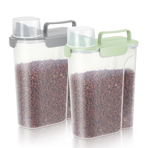 Cat Dog Food Storage Container Upgraded Large Nozzle (Light Green+Light Gray / 5L-2pack)
