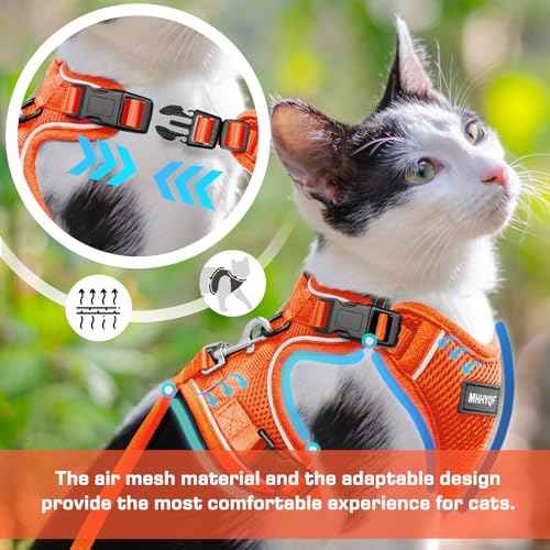Cat Harness and Leash for Walking Escape Proof Soft Adjustable Cat Leash Breathable Comfortable Vest Easy to Wear Kitten Harness for Outdoor Travel (Orange / Medium)