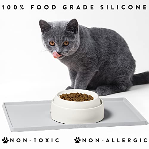 Premium Cat Food Mat (19"L x 11"W / Silver)