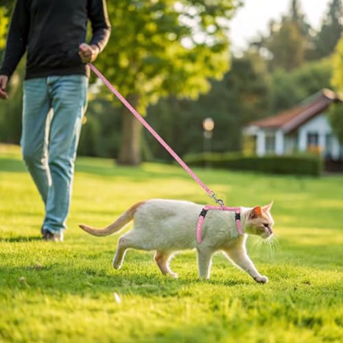 Cat Harness with Leash and Collar Set (Small / Pink)