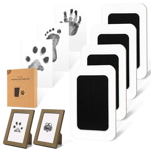 Inkless Paw Print Kit for Dogs (Black Pad,Walnut Wood Frame / 4-Pack,Medium)