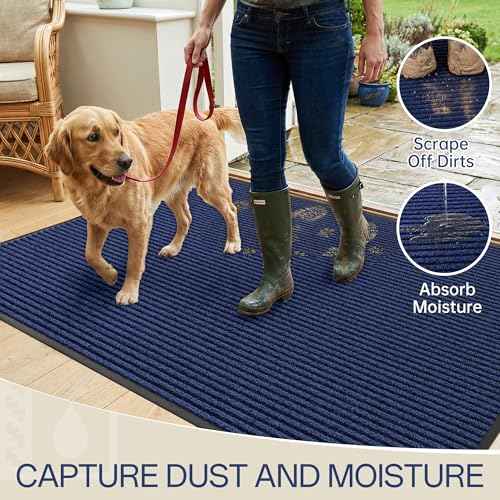 Front Door Mat Outside Entrance (Blue Striped / 2' x 6' (Rectangular))