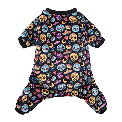 Small Dogs Outfit Soft Puppy Onesies Pjs Dog Pajamas Pet Coat Cat Apparel Comfy Doggie Jumpsuit Bodysuit for All Seasons (A07-Coco skulls / Small)