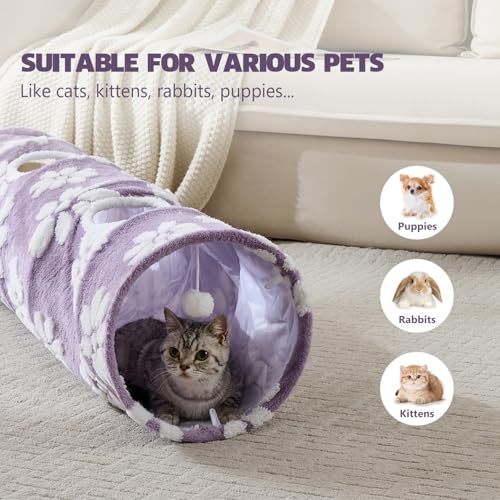 Straight Cat Tunnel for Indoor Cats 47"x12" (Purple Flower / Straight)