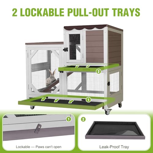 Wooden 2 Story Rabbit Hutch Indoor Outdoor (Brown / 39.3"L x 22.0"W x 36.8"H)