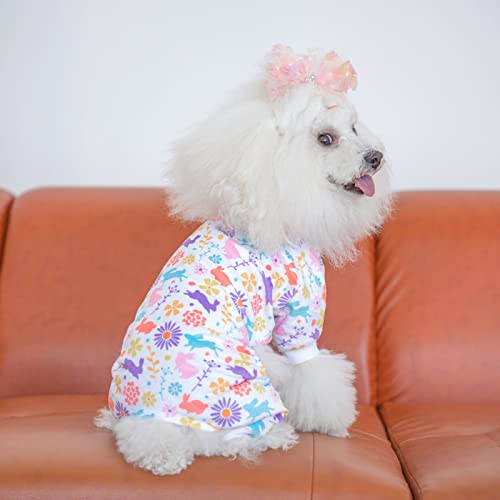 Small Dogs Outfit Soft Puppy Onesies Pjs Dog Pajamas Pet Coat Cat Apparel Comfy Doggie Jumpsuit Bodysuit for All Seasons (Rabbit / Large)