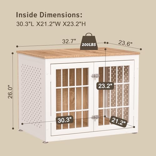 32" Heavy Duty Dog Crate Furniture for Small and Medium Dogs (32.7"L x 23.6"W x 26.0"H / Nature+White)