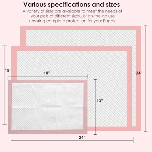 Pet Toilet Training Pads 100 Count Disposable Puppy Pee Pads for Dogs (Pink / 13" x 18"-100 Count)