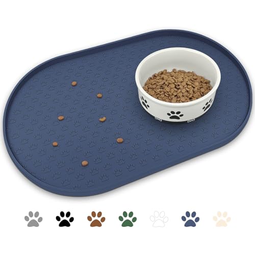 Dog Food Mat Spill (Navy Blue / 19"L x 12"W)