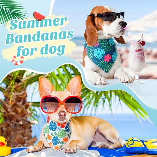 100 Pieces Hawaii Dog Bandanas Bulk Summer Bandanas for Dogs Soft Bibs Adjustable Triangle Scarf for Small Medium Large Pets Summer Costume (Hawaii / 25.6 x 17.7 x 17.7 Inch)