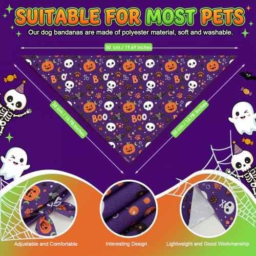 50 Pcs Halloween Dog Bandanas Bulk Cute Dog Paw Prints Pattern (Halloween Paw Print / 19.7 x 13.8 x 13.8'')
