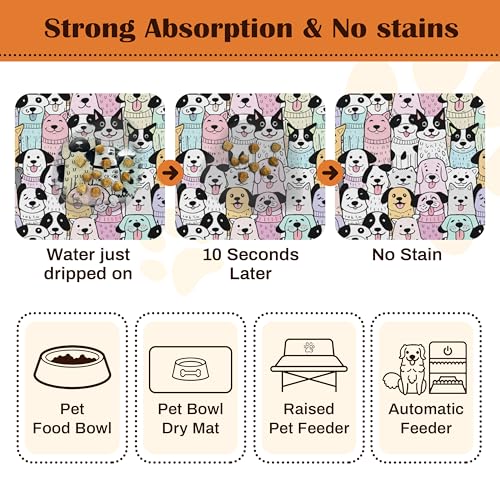 Pet Feeding Mat for Floors Waterproof Dog Mat for Food and Water Absorbent Quick Dry Non Slip mat for Cat Bowls (30"L x 17"W / ColorfulDog)