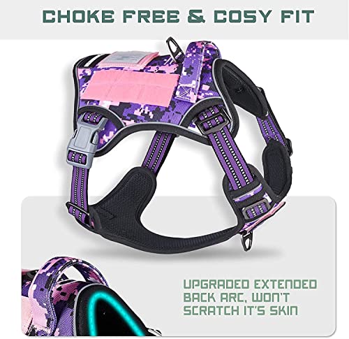 Tactical Dog Harness for Small Dogs No Pull (Purple Camo / XS(Neck:11-12.5", Chest:14-20"))