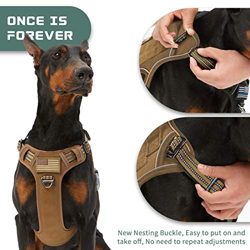 Tactical Dog Harness for Large Dogs No Pull (Brown / XL(Neck:22-31", Chest:23-42"))