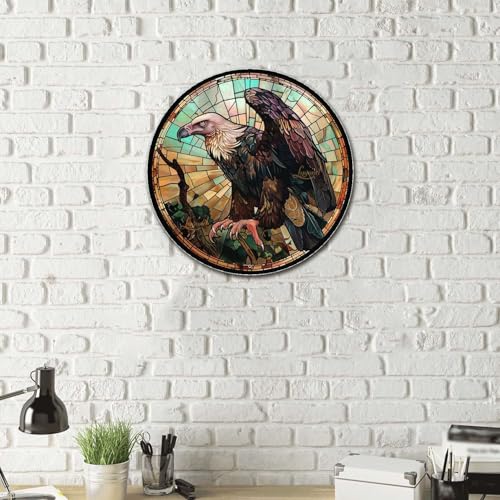 Metal Sign Tin Sign Circular Stained Glass Vulture Funny Gardening Gift for Patio 8×8 Inches (8×8 Inches / Vulture-2)