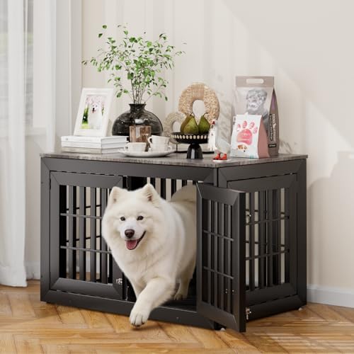 42" Heavy Duty Dog Crate Furniture for Large (42.1"L x 28.7"W x 28.5"H / Black+Grey)