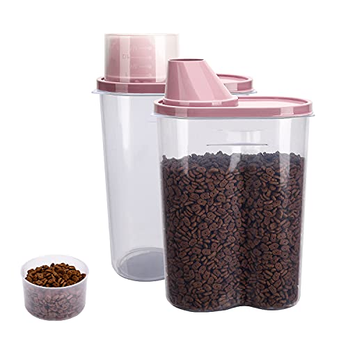 2 Pack 2lb 2.5L Pet Food Storage Container with Measuring Cup for Small Dog (Pink 2.5L)