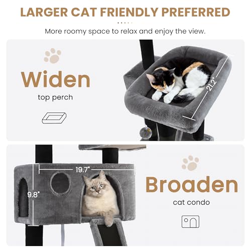 65in Larger Cat Tree Tower Condo for Indoor Kitties (Black & Grey)