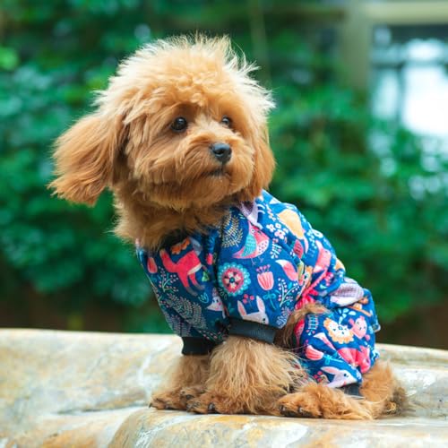 Small Dogs Outfit Soft Puppy Onesies Pjs Dog Pajamas Pet Coat Cat Apparel Comfy Doggie Jumpsuit Bodysuit for All Seasons (A06-Forest family / Small)