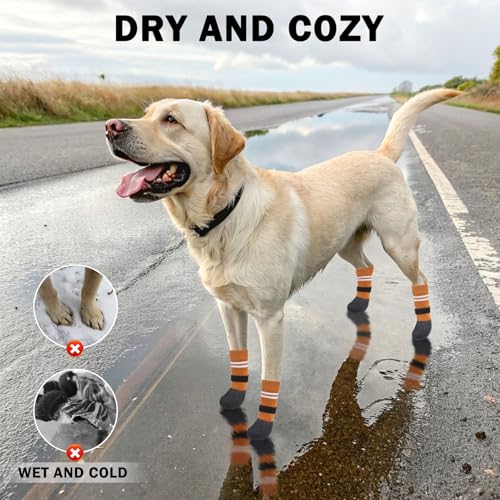 Anti Slip Dog Boots & Paw Protectors for Hardwood Floor (Khaki / Small(Paw width 1.73in/4.4cm))