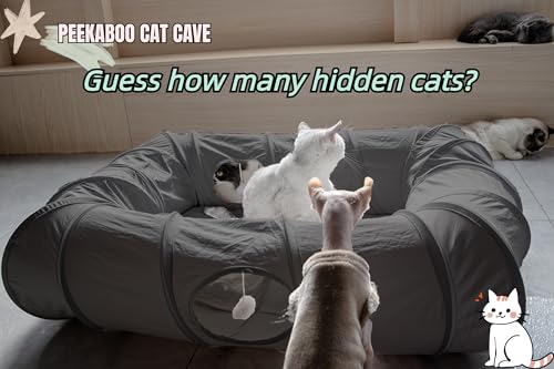 4 Ways Shuttled XL Cat Tunnel Bed for Indoor Cats Peekaboo Cat Cave Donut with Cool Mat (Extra Large / Dark Gray)