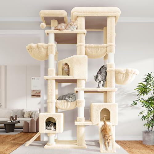 87 in Multi Level Tall Cat Tree Tower for Large Cats (Beige)