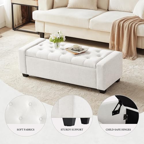 48" Ottoman with Storage (White / 19.7"D x 48"W x 16.9"H)
