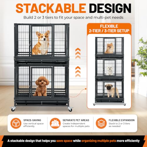 31" Two Tier Stackable Heavy Duty Dog Crate Cage Kennel Indoor (31.0"L x 20.0"W x 46.0"H)