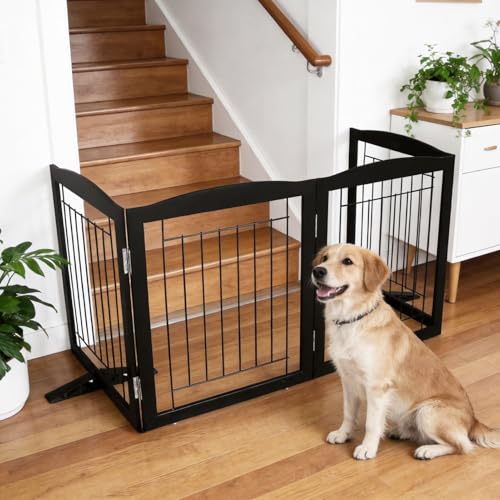 Freestanding Dog Fence Indoor (Black / 【4 Panels】80''w x 32''h)