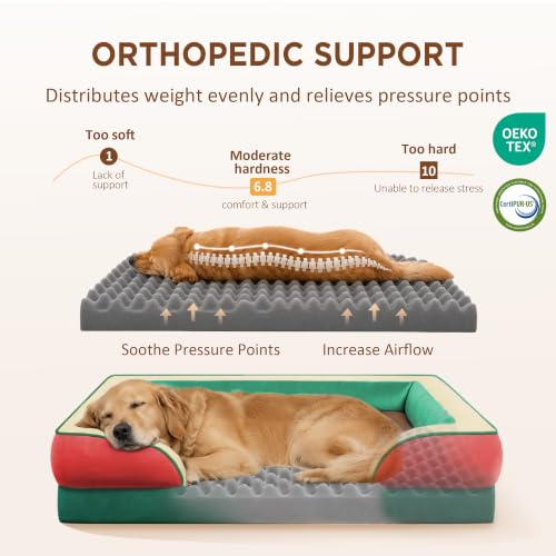 Orthopedic Dog Bed for Extra Large Dogs with Bolster (42.0"L x 30.0"W x 8.5"Th / Watermelon Mist)